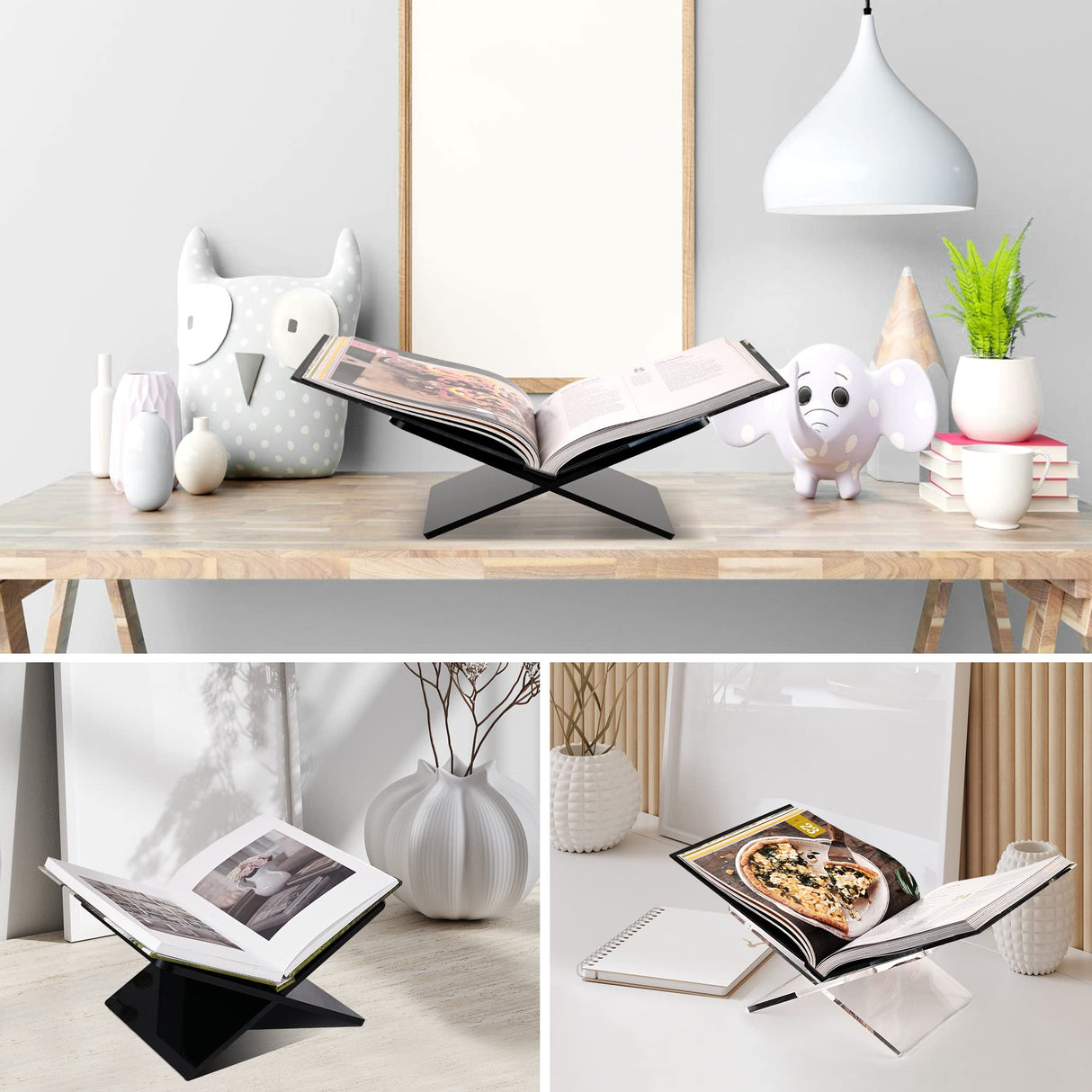 Acrylic Book Holder 11 x 7 x 6 in Open Large Book Display Stand for Cookbook Art Book Bible Guest Book - 2-Piece Coffee Table Book Stand for Reading - Clear, Transparency DECORANY