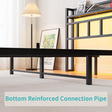Maliacife Full Size Bed Frame with USB Charging Station, LED Bed with Wood Storage Headboard, Black Metal Platform Bed,Heavy Duty Steel Slats Support,No Box Spring Needed, Noise Free,Easy Assembly Maliacife