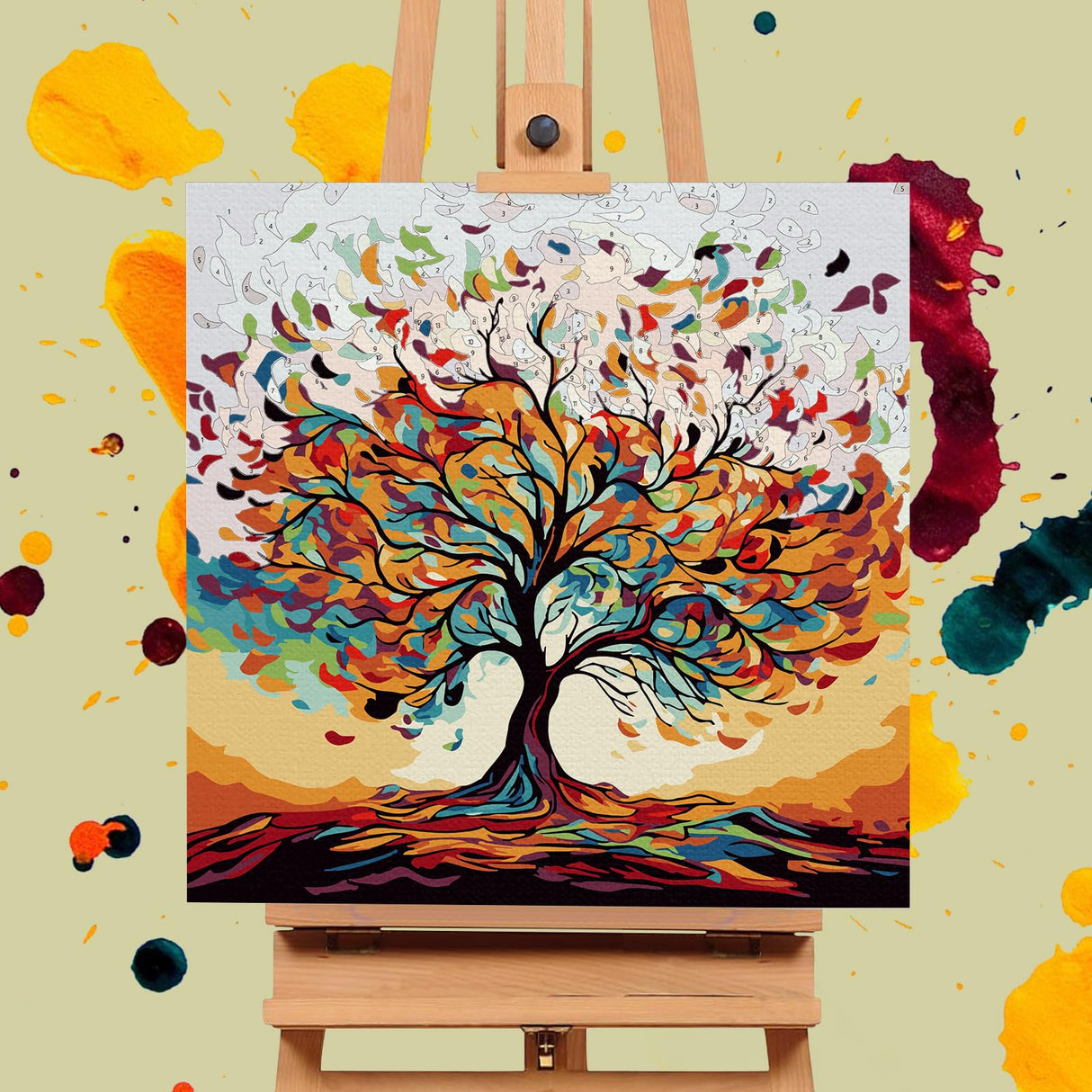 Framed Paint by Numbers Kit for Adults Beginners & Kids Ages 8-12, Tree of Life Acrylic Easy Paint by Number with Frame, Watercolor Paint by Number Kits on Canvas Framed (10 * 10 Inch, Without Easel) Offito