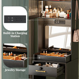 NUNU LAB Small Vanity Desk with Mirror and Lights, 3 in 1 Tall Makeup Vanity Set with Charging Station, Compact Mini Corner Vanity Set Dressing Table for Bedroom Checkroom NUNU LAB