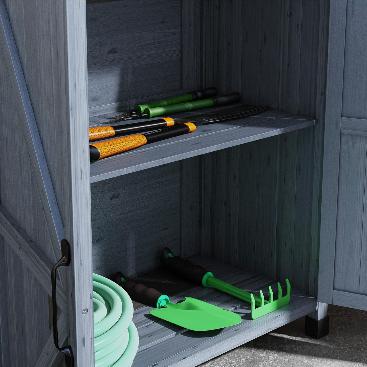 Outsunny Potting Bench, Outdoor Wooden Potting Table with Storage Cabinet with 2 Shelves, Garden Work Bench with Galvanized Plated Tabletop for Backyard, Balcony, Gray Outsunny