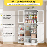 TOLEAD 64" Pantry Cabinet, Tall Storage Cabinet With Glass Doors & Adjustable Shelves for Kitchen, Living Room, Dining Room, White TOLEAD