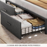 YITAHOME King Size with 2 Storage Drawers and Charging Station, Linen Upholstered Platform Bed with Storage Headboard and LED Light, Heavy Duty Metal Support, No Box Spring Needed, Noise Free, Grey YITAHOME