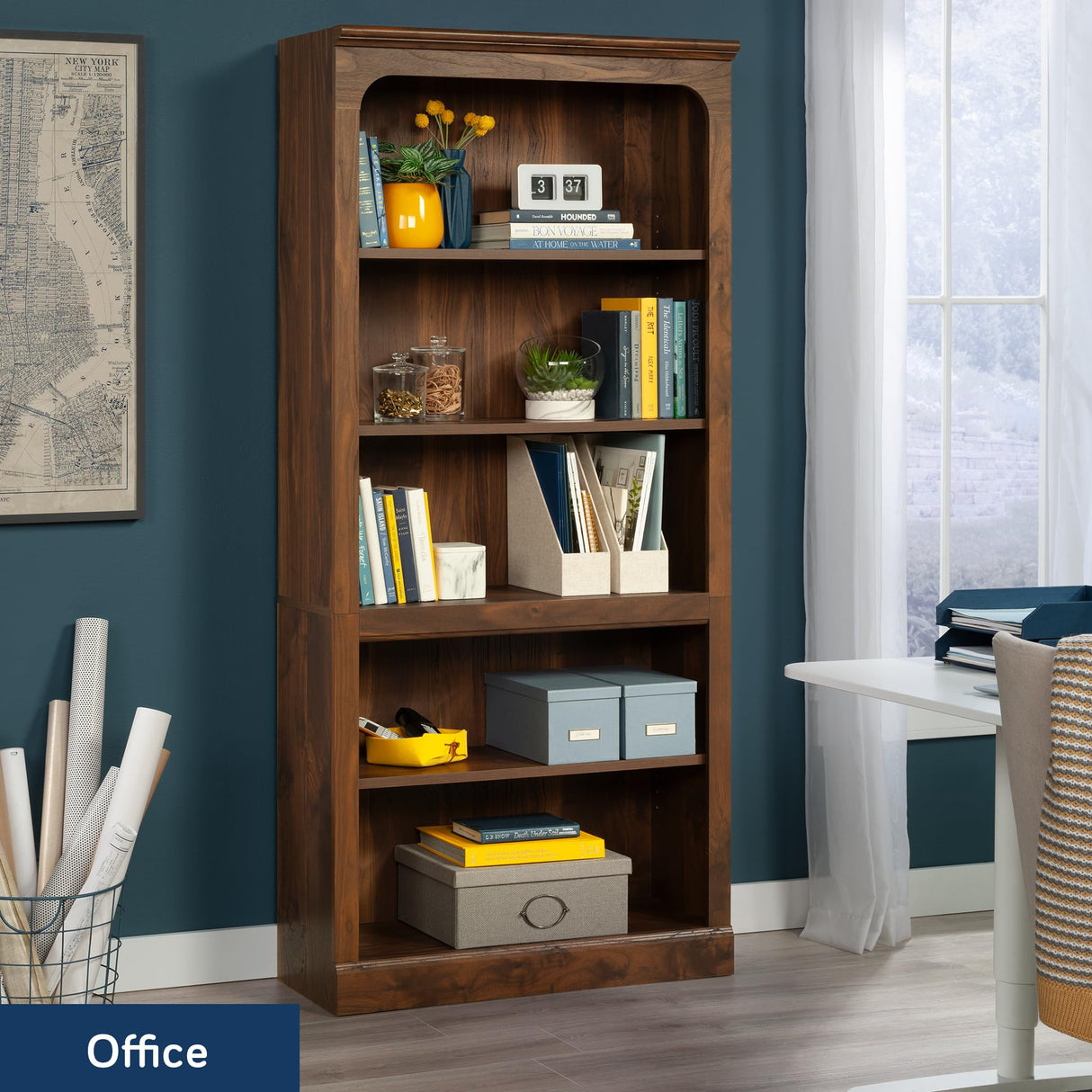 Sauder Select 5-Shelf Bookcase, in a Grand Walnut Finish Sauder