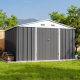 Patiowell 10 x 8 FT Outdoor Storage Shed, Large Garden Tool Metal Shed with Sloping Roof and Double Lockable Door, Outdoor Shed for Backyard Garden Patio Lawn,Grey Patiowell