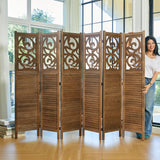 Svimi Folding Room Divider, 5.6Ft 6 Panels Wood Carved Privacy Screens, Free Assembled Freestanding Portable Reversible Functional Decorative Partition for Home Office Restaurant Bedroom (Brown) Svimi