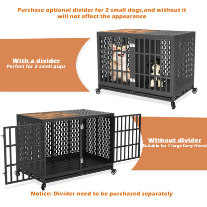 Huddycove 48inch Heavy Duty Dog Crate Compatible with Optional Divider, Extra Large Kennel for High Anxiety Dogs, Indestructible Pet Cage Indoor, Double Dog Crate for 2 Small Dogs - WoodArtSupply