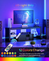 CHOEZON TV Stand with Power Outlet, Modern TV Cabinet for 55 60 inch TVs, Media TV Console with LED Light Strip, Media Entertainment Center with Storage, for Living Room, Bedroom, Black MDS02UDBB CHOEZON