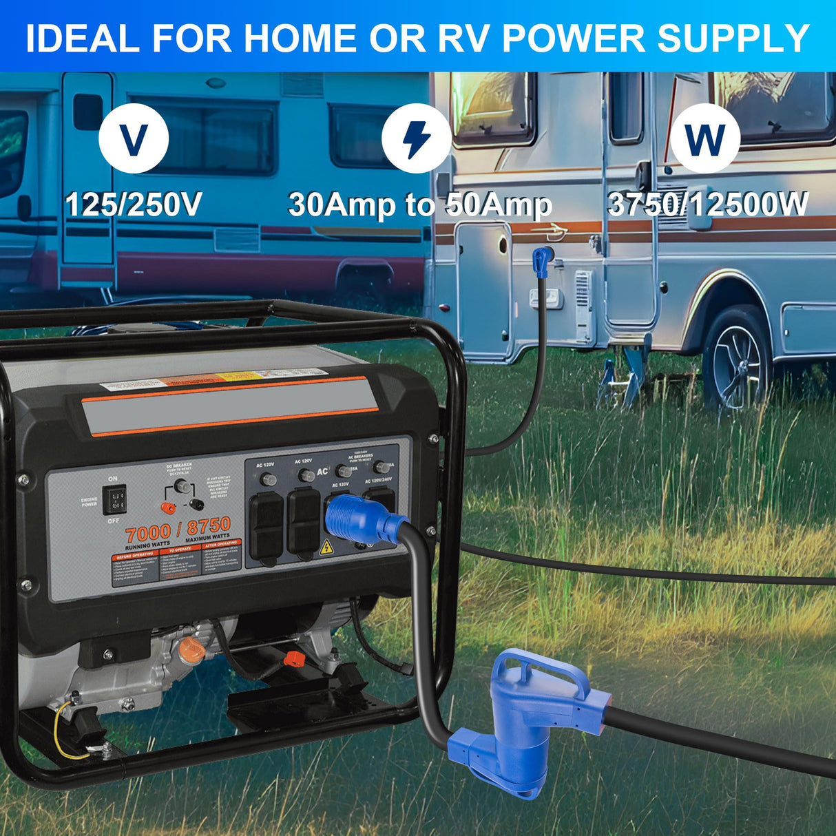 4 Prong 30 Amp to 50 Amp Generator Adapter Cord, NEMA L14-30P to 14-50R, Heavy Duty 10 AWG STW Copper Cable, ETL Certified, Ideal for Tesla EV Charging, RV, Trailer & House Power, 12 Inch KTOEBYCO