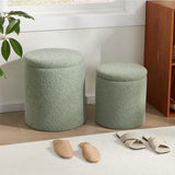 Royal Windsor Boucle Round Ottoman with Storage Set of 2,Small Foot Stool Ottoman for Living Room, Ottoman Coffee Table,Vanity Stool with Storage for Bedroom, Green Royal Windsor