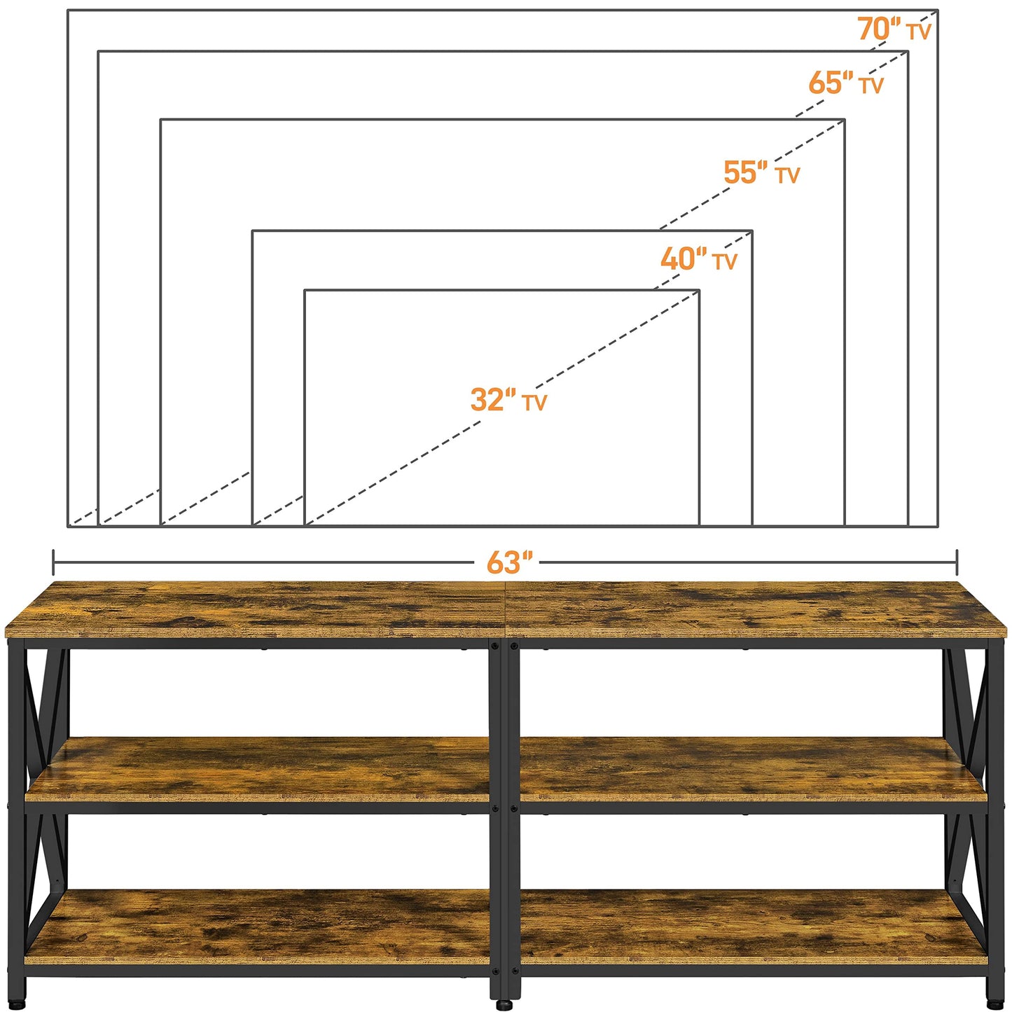 Yaheetech TV Stand for TVs Up to 70 Inches, Entertainment Center with 3-Tier Wooden Storage Shelves TV Console for Living Room, Rustic Brown - WoodArtSupply