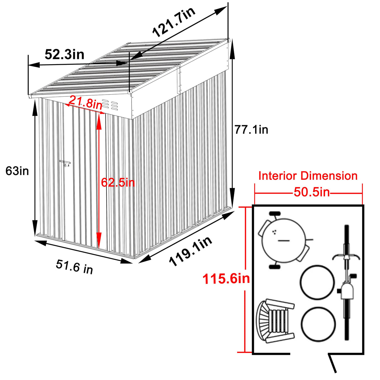 MUPATER 4×10 FT Storage Shed for Outdoor,Lean-to Shed Kit with Thickened Galvanized Steel, Metal Tools Shed with Lockable Door and Air Vents for Patio Garden, Grey MUPATER