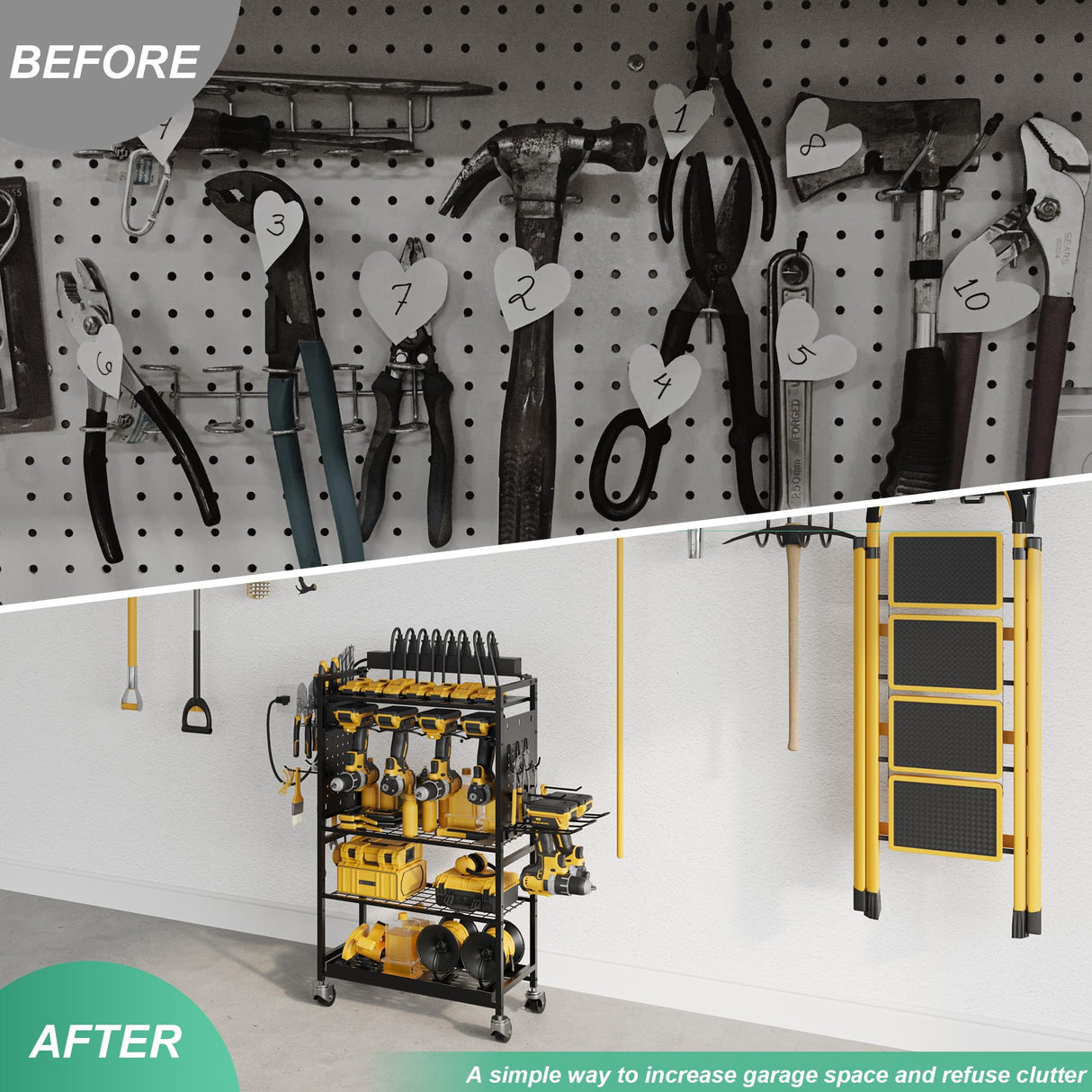 Power Tool Organizer Cart with Charging Station, Garage Rolling Storage with Drill Holder, Utility Rack for Cordless Tools, Battery & Screwdriver Shelf on Wheels, Tool Chest,Gifts for Dad Husband Sttoraboks