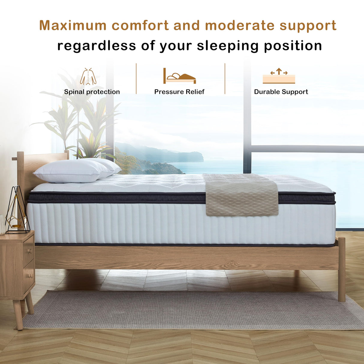 Tegeniss Queen Mattress, 12 Inch Mattresses Queen Size in a Box, Individually Wrapped Pocket Spring Mattresses,Pressure Relief, Medium Firm Support, Breathable and Low Motion Transfer Tegeniss