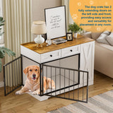 Dog Crate Furniture Kennel with Double Doors, Wooden Pet House with 2 Drawers and Pet Feeder Station Storage Cabinet, Furniture Style Dog Crate Table Side End Table for Large Medium Dogs, White SDMY