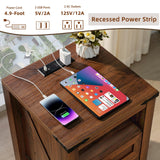 Joaxswe Nightstand with Charging Station and USB Port, Farmhouse Side End Table with 2 Drawers and Open Shelf, Wood Rustic Sofa Table, Bedside Cabinet for Bedroom, Living Room, Closet, Office(Brown) Joaxswe