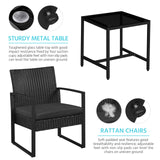 Yaheetech 3 Pieces Rattan Bistro Set, Indoor/Outdoor Wicker Patio Modern Conversation Furniture, 2 Chairs & Tempered Glass Coffee Table for Garden, Balcony, Backyard, Poolside, Black Yaheetech