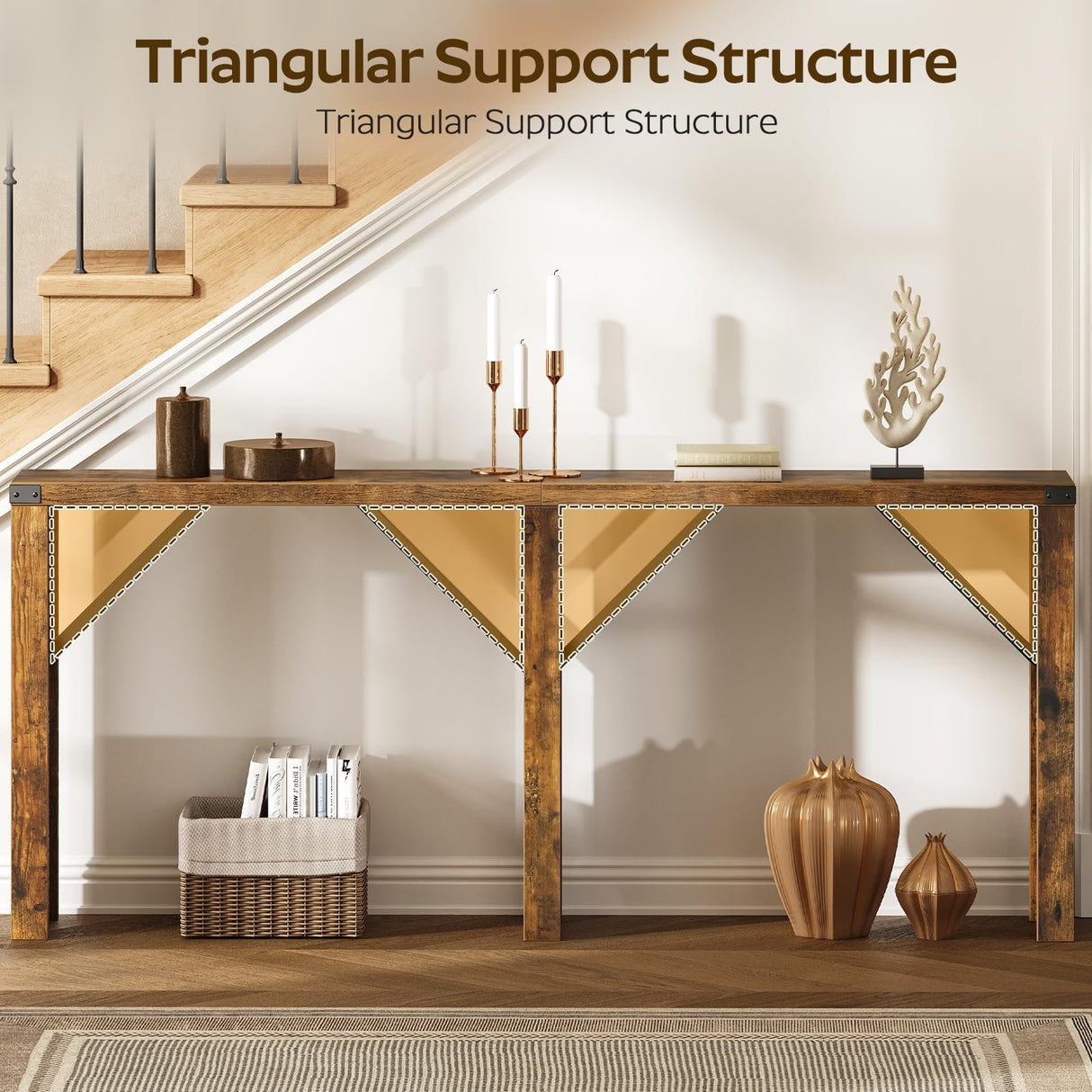 YATINEY Console Table, 63" Long Behind Couch Sofa Table, Entryway Table, Farmhouse Console Table for Narrow Spaces, Hallway, Living Room, Rustic Brown CT30BR YATINEY