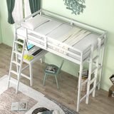 Giantex White Twin Size Loft Bed with Desk, Solid Wood Frame, Dual Ladders & Full-Length Guardrail Giantex