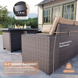 Kullavik 7 Pieces Outdoor Patio Furniture Set with 43" 55000BTU Gas Propane Fire Pit Table PE Wicker Rattan Sectional Sofa Patio Conversation Sets,Khaki Kullavik