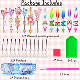 12 Pcs Diamond Painting Bookmarks,Butterflies Diamond Art Bookmarks with Crystal Pendant, Diamond Art Painting Kits for Beginners Adults DIY Art Craft Gifts Book Decors (Flowers) Bulerrylulu