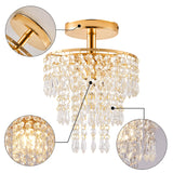 Modern Mini Crystal Chandelier, 3-Tier Raindrops Design Small Chandelier Light Fixture, Flush Mount Ceiling Light Fixture for Bedroom, Hallway, Living Room - E26 Base, Chandelier for Bedroom (Gold) Cyaruy