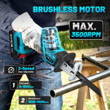 Seesii Reciprocating Saw Cordless, 3500 RPM Brushless Motor with 2 x 4.0Ah Batteries, LED Light, 8 Saw Blades Portable for Wood PVC Cutting (Blue) Seesii