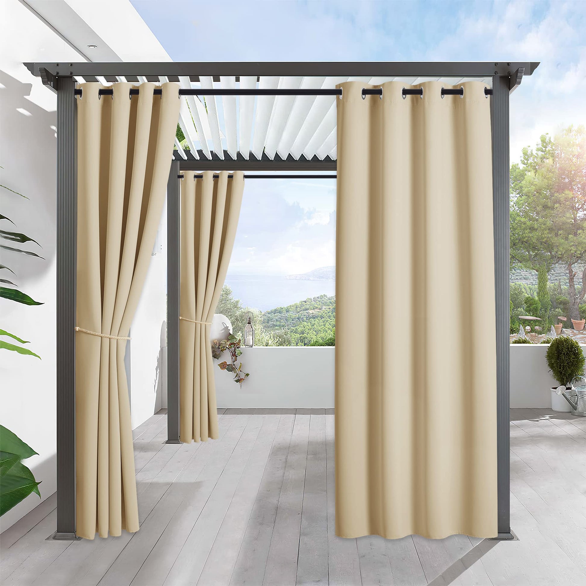 RYB HOME Outdoor Curtains for Patio - Blackout Waterproof Outside Curtains for Porch Pavilion Gazebo Weatherproof Wind Resistant, 1 Panel, 52 inches Wide x 84 inches Long, Biscotti Beige - WoodArtSupply