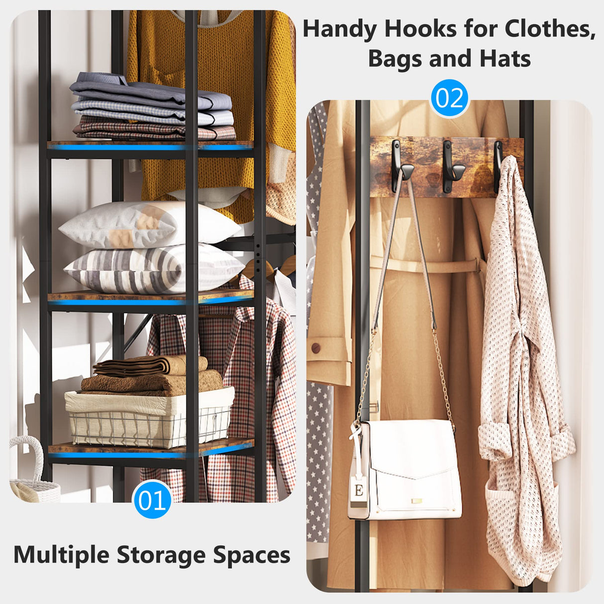 Tribesigns L Shape Clothes Rack, Corner Garment Rack with Storage Shelves and Hanging Rods, Space-Saving Large Open Wardrobe Closet for Bedroom Tribesigns
