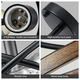 WUZUPS Chandelier 3-Light Imitation Wood Grain Vintage Farmhouse Industrial Semi-Flushmount Ceiling Light Lighting Fixture for Foyer Hallway Storage Room Kitchen Bathroom, H 9.4" W 12", Black WUZUPS