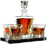Crystal Wine and Whiskey Iceberg Mountain Glacier Decanter with 4 Glasses and Wood Tray - The Wine Savant The Wine Savant