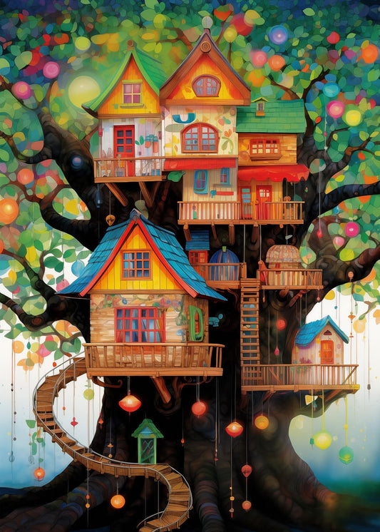 Tree House Puzzles Art Puzzle for Adults 1000 Pieces, Colorful Plant Painting Jigsaw Puzzles Fantasy Tree of Life Puzzles, Challenging Hard Nature Puzzles for Adults Home Decor