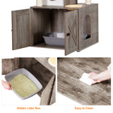 Heybly Cat Tree, Wood Litter Box Enclosure with Food Station, All-in-one Indoor Cat Furniture with Large Platform and Condo, Modern Style Cat Tower, Hammock, Rustic Brown HCT102SG Heybly