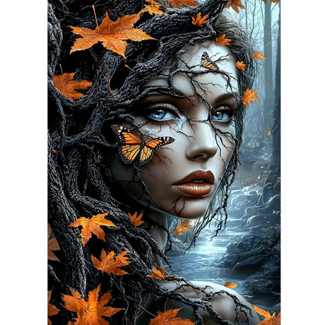 KEYIFA Diamond Art Kits for Adults, DIY Diamond Painting Fantasy Forest, Round Full Drill, 5D Woman Diamonds Dots Mosaic Painting, Gem Arts Craft for Home Wall Decor Gifts, 30x40cm KEYIFA