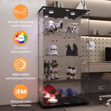 LFT HUIMEI2Y Glass Display Cabinet 4-Shelf with Light,Mirror and Lock, 2 Door Curio Cabinets, 5mm Tempered Glass Floor Standing Bookshelf for Bedroom, Living Room, Black LFT HUIMEI2Y