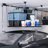 FLEXIMOUNTS Garage Lifting Metal Rack, 4x4 Ft Overhead Garage Storage Racks, Adjustable Heavy-Duty Ceiling Organization System, 300lbs Weight, Satin Black FLEXIMOUNTS