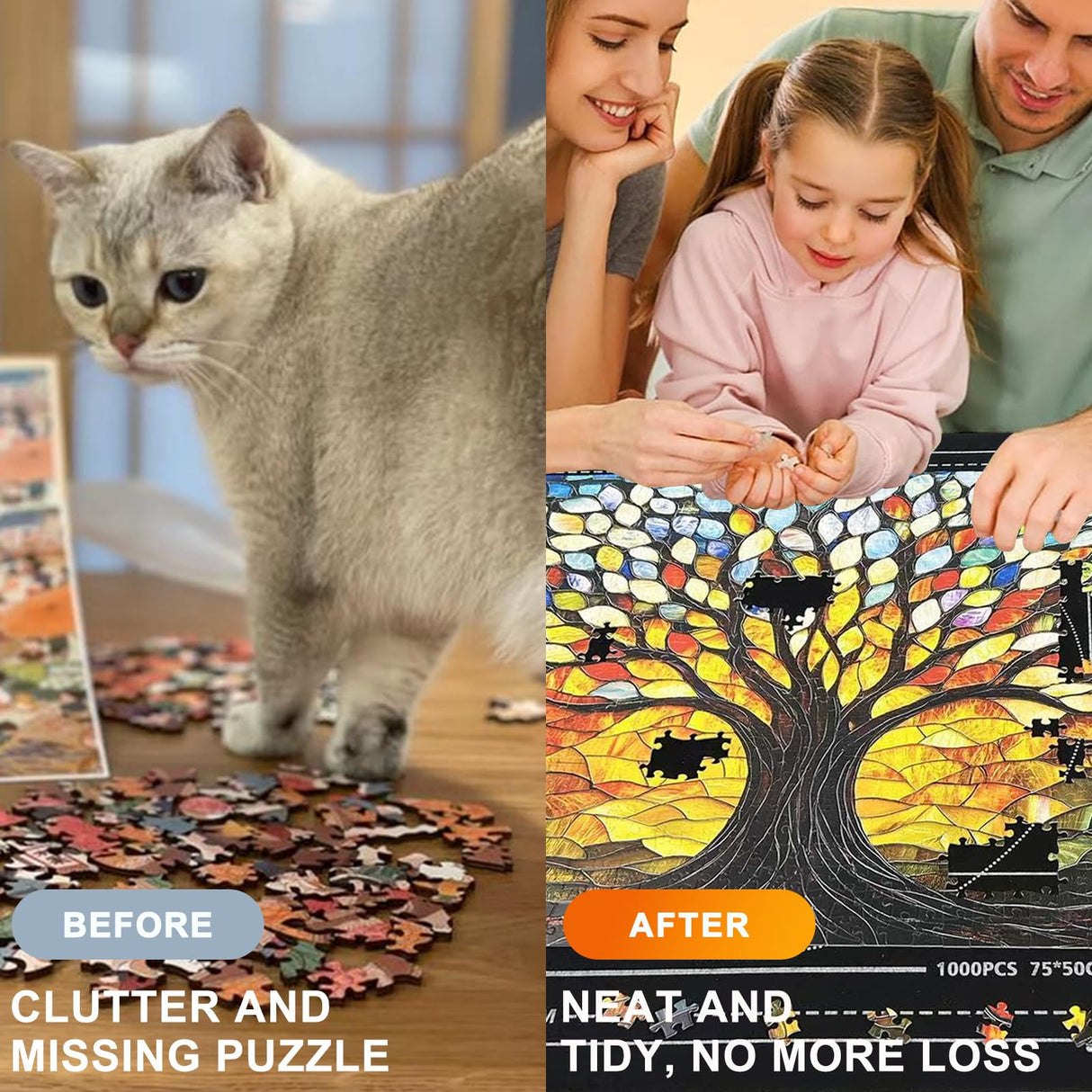 Napzy Puzzle Mat-Jigsaw Puzzles Matt Roll Up to 1500pcs Roll-up Puzzled Board Puzzling Organizers and Storage with 8PCS Jigsaws Sorting Trays, Drawstring Storages Bag Portable Jigsawn Keeper Saver Napzy