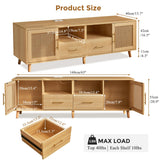 JanflyHome TV Stand for 70 Inch TV-Modern Rattan Media Console with Power Outlet, Entertainment Center with LED Light, Rattan TV Console Furniture for Living Room, Wood JanflyHome