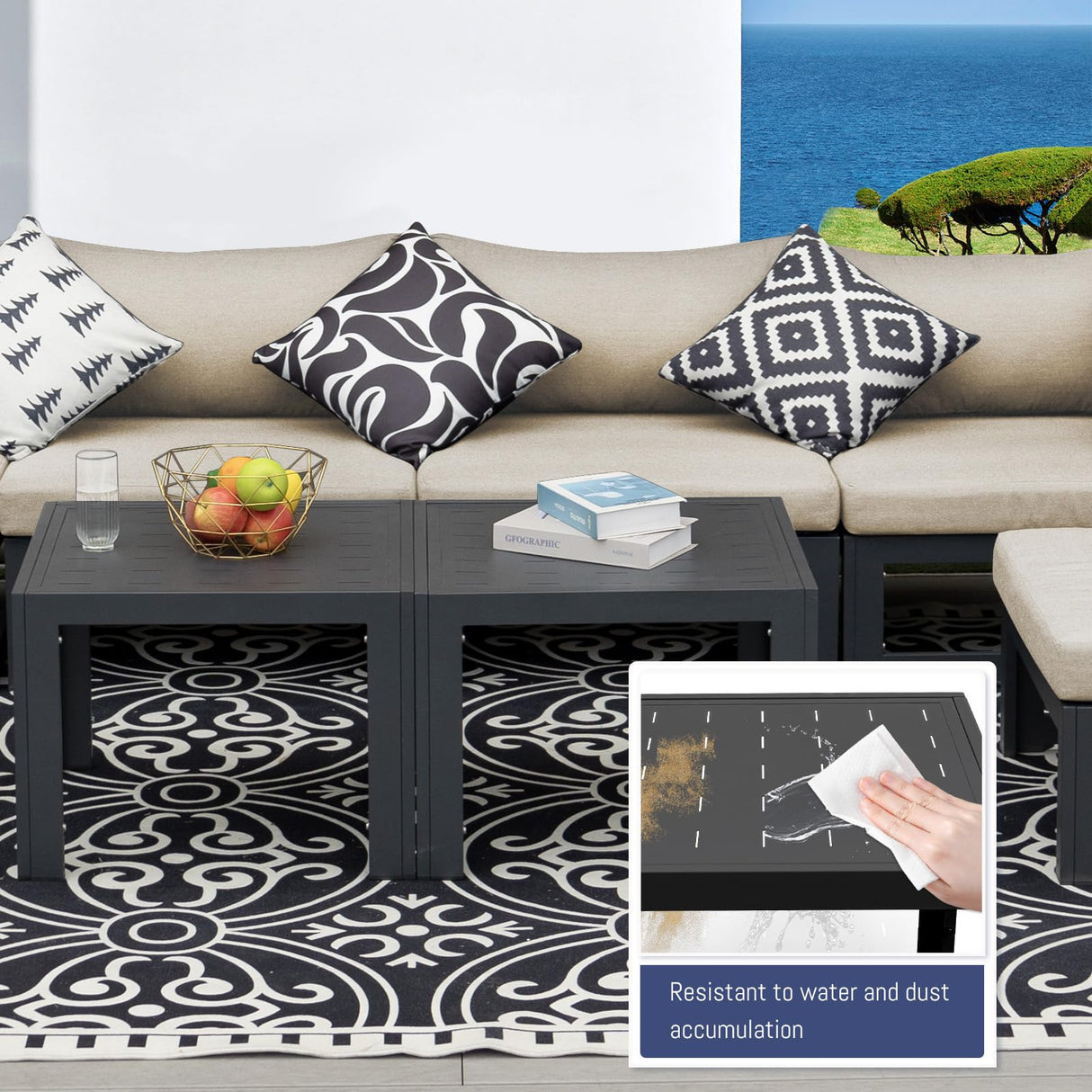 BULEXYARD 11 Piece Modern Aluminum Outdoor Patio Furniture Set with Lounger & Fire Pit Table, Extra Large All-Weather Modular Sectional Couch, 29" Wide Deep Seating Conversation Sofa for Garden, Beige BULEXYARD