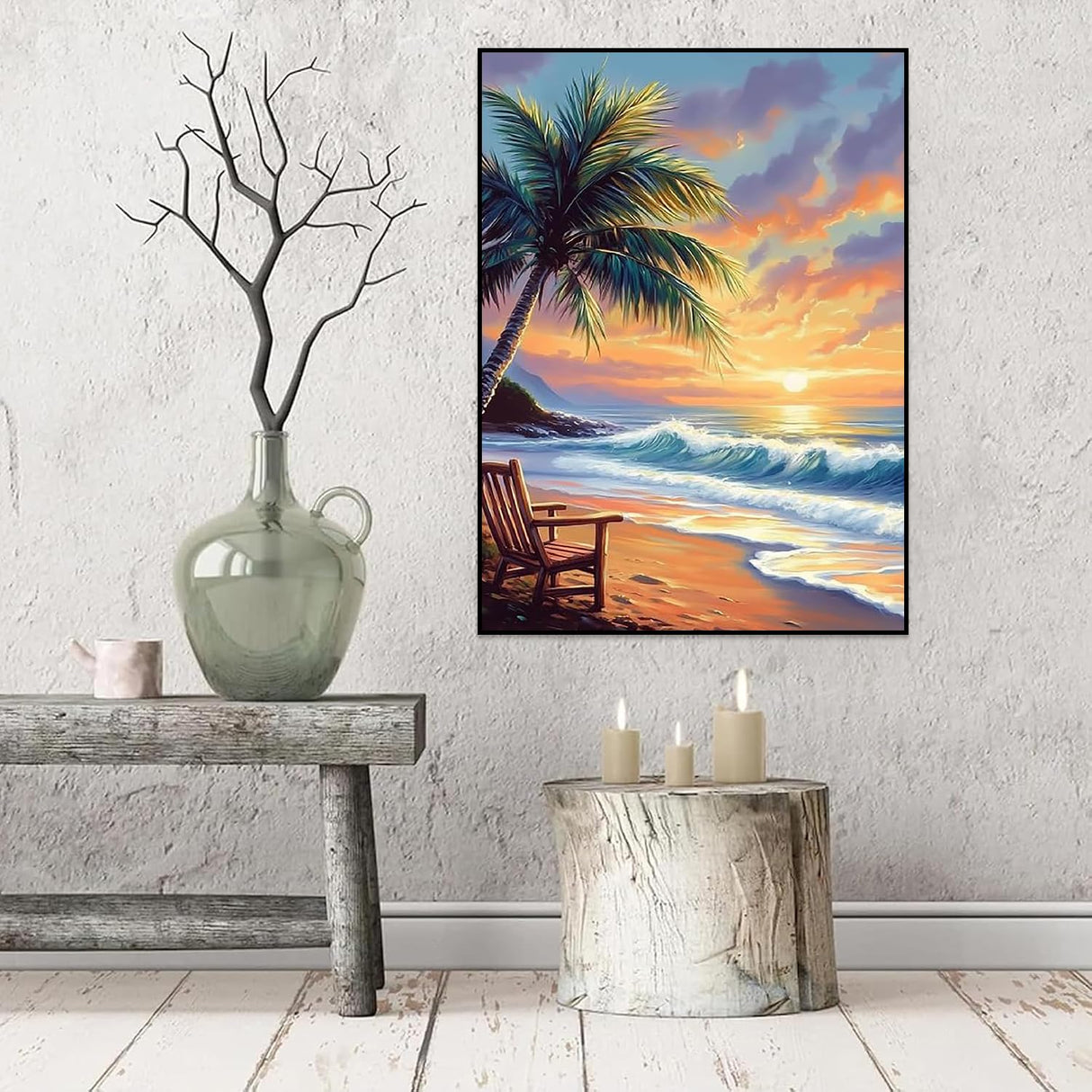 6 Packs Paint by Number for Adults, Beach DIY Acrylic Oil Painting Paint by Numbers Kits on Canvas, Adults Paint by Numbers Kits Drawing Paintwork for Home Decor Gift Sea Turtle 12x16in KICHANG