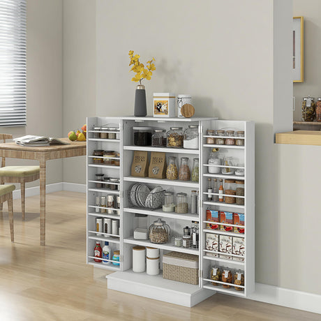 HOMCOM 41" Kitchen Pantry Storage Cabinet, Freestanding Kitchen Cabinet with 12 Door Shelves, Double Doors, 5-Tier Shelving and Adjustable Shelves, Paper White HOMCOM