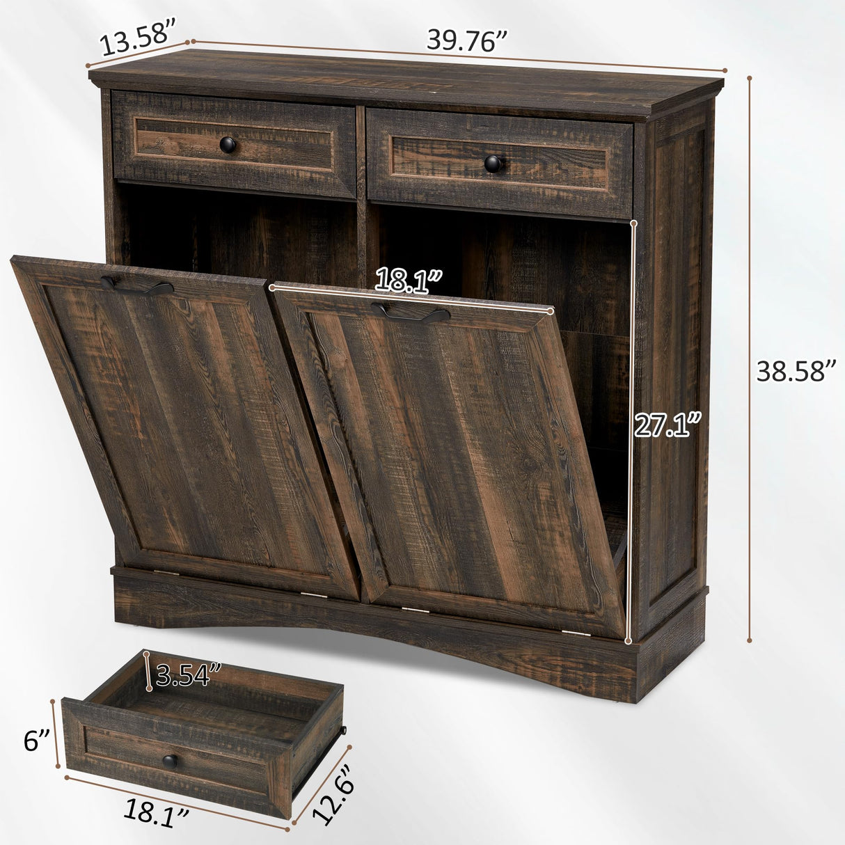 Spurgehom Double Tilt Out Trash Cabinet 13 Gallon Kitchen Waste Bins, Laundry Hamper Tilt Out Pet Proof Hidden Trash Bin for Kitchen,Rustic Black Spurgehom