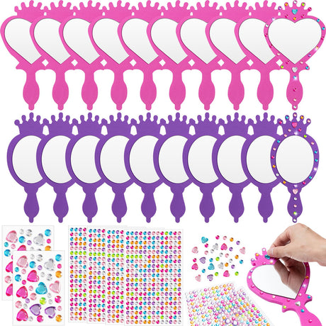 Geetery 20 Pcs Unbreakable Kids Mirror DIY Decorate Your Own Princess Mirror Mermaid Princess Foam Small Crafts for Princess Party Decorations(Purple, Pink) Geetery