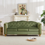 HITHOS 78" Velvet Sofa Couch, Soft 3 Seater Sofa Couche for Living Room, Button Tufted Comfy Couch Modern Sofa with Upholstered Cushion, Gold Trim, Solid Wood Legs for Dorm Bedroom Apartment, Green HITHOS