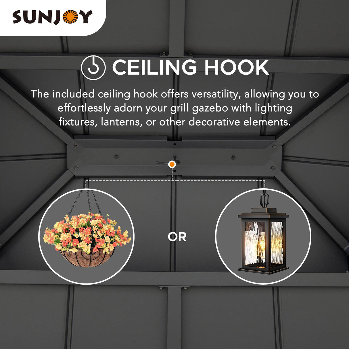 Sunjoy 7 x 9 ft. Grill Gazebo, 2-Tier Hardtop Gazebo Pergola with Ceiling Hooks and Storage Shelves, Matte Black Sunjoy