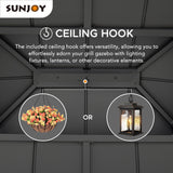 Sunjoy 7 x 9 ft. Grill Gazebo, 2-Tier Hardtop Gazebo Pergola with Ceiling Hooks and Storage Shelves, Matte Black Sunjoy