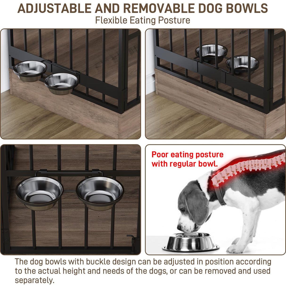 Dog Crate Furniture, 35 Inch Dog Kennel Indoor Furniture with Storage Drawers Rustic Pet Cage End Table with 2 Adjustable Bowls for Small/Medium/Large Dogs Halitaa