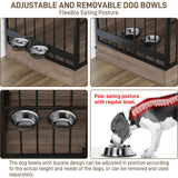 Dog Crate Furniture, 35 Inch Dog Kennel Indoor Furniture with Storage Drawers Rustic Pet Cage End Table with 2 Adjustable Bowls for Small/Medium/Large Dogs Halitaa