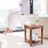 Boulphia Shower Foot Rest 14in, Acacia Wood Shower Stool for Shaving Legs, Waterproof Corner Shower Stool with Storage Shelf for Inside Small Shower Spaces Boulphia