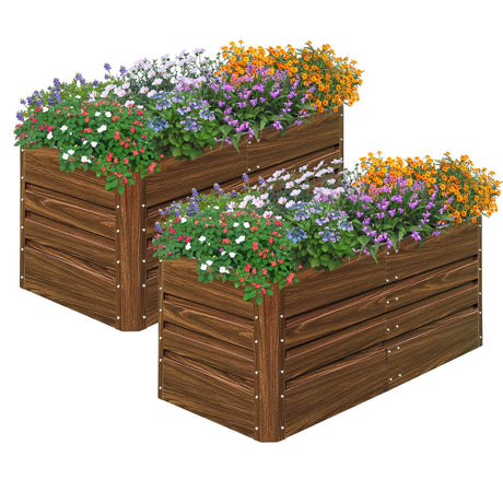 SnugNiture 2 Pcs 4x2x2FT Raised Garden Bed Galvanized Planter Garden Boxes Outdoor, Deep Root Planter Raised Bed for Vegetables Flowers Herbs,Brown SnugNiture